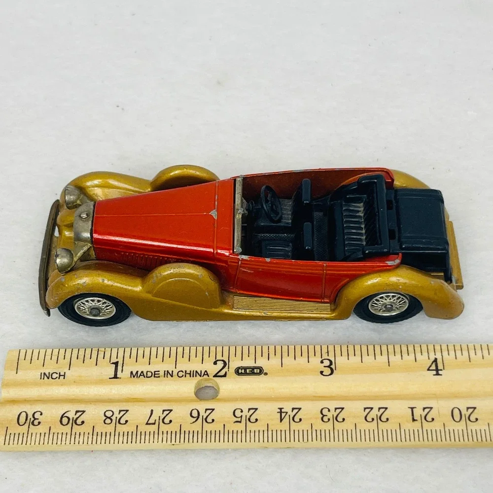 Vintage Diecast Model Car 1930s Style Convertible Red and Gold 3.25 Inch